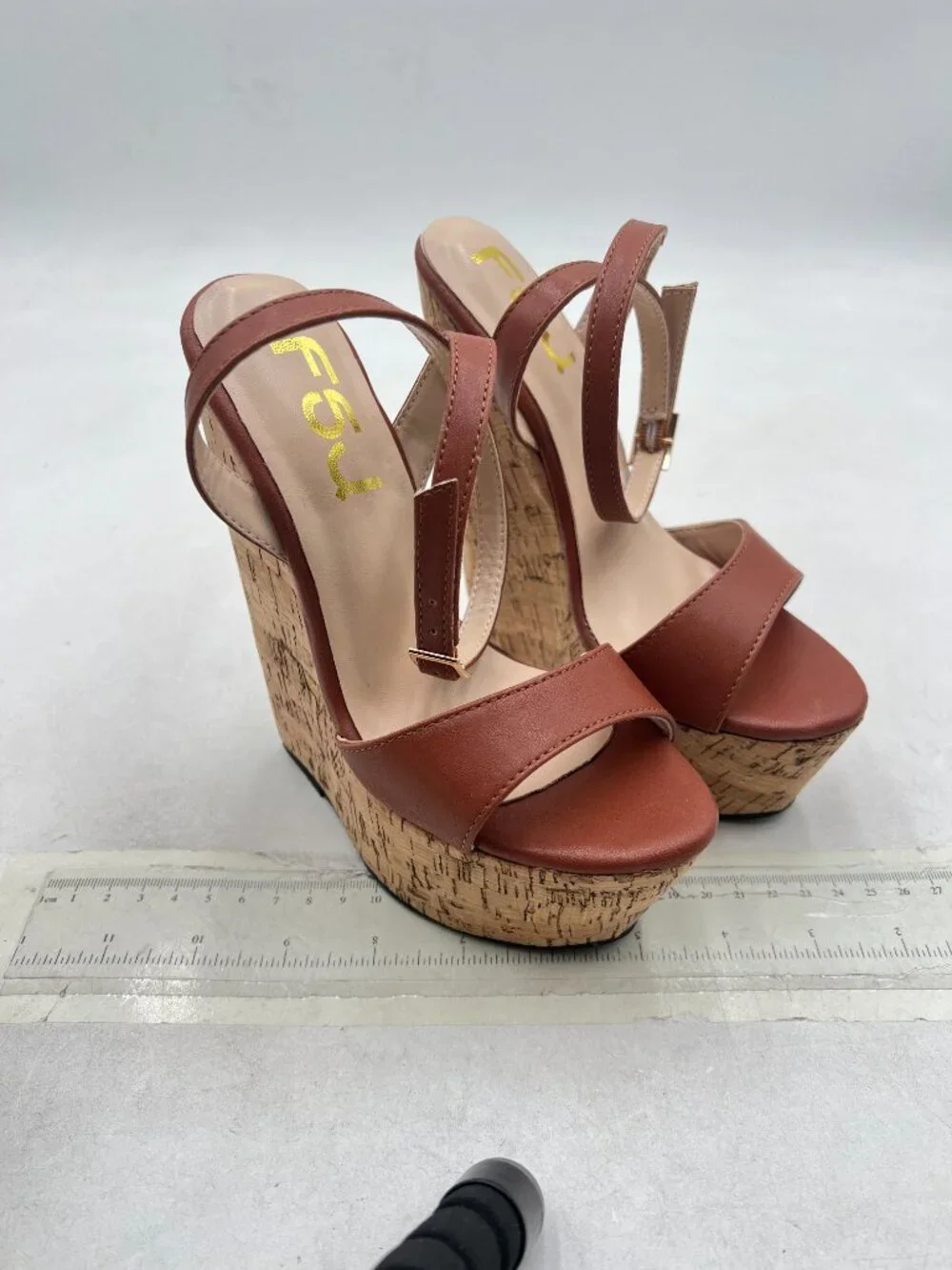 FSJ Tan Open Toe Ankle Strap Wedge Heel Platform Sandals - Picture 4 of 8